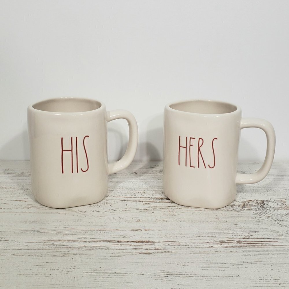 Rae Dunn HIS HERS Artisan Collection Coffee / Tea Mugs NWOB